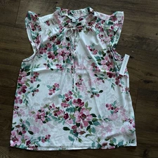 Counterparts NWT Floral Blouse Tank Top White Ruffle Sleeve Women's Sz Large L