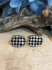 Vintage db 14K Gold Filled Mother of Pearl Checkerboard  Oval Cuff Links