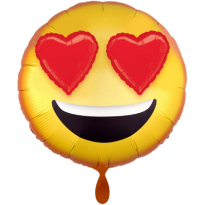 3D Emoticon Smiley Face gelb Emoji with Heart Eyes Folienballon 71cm 28 Inch