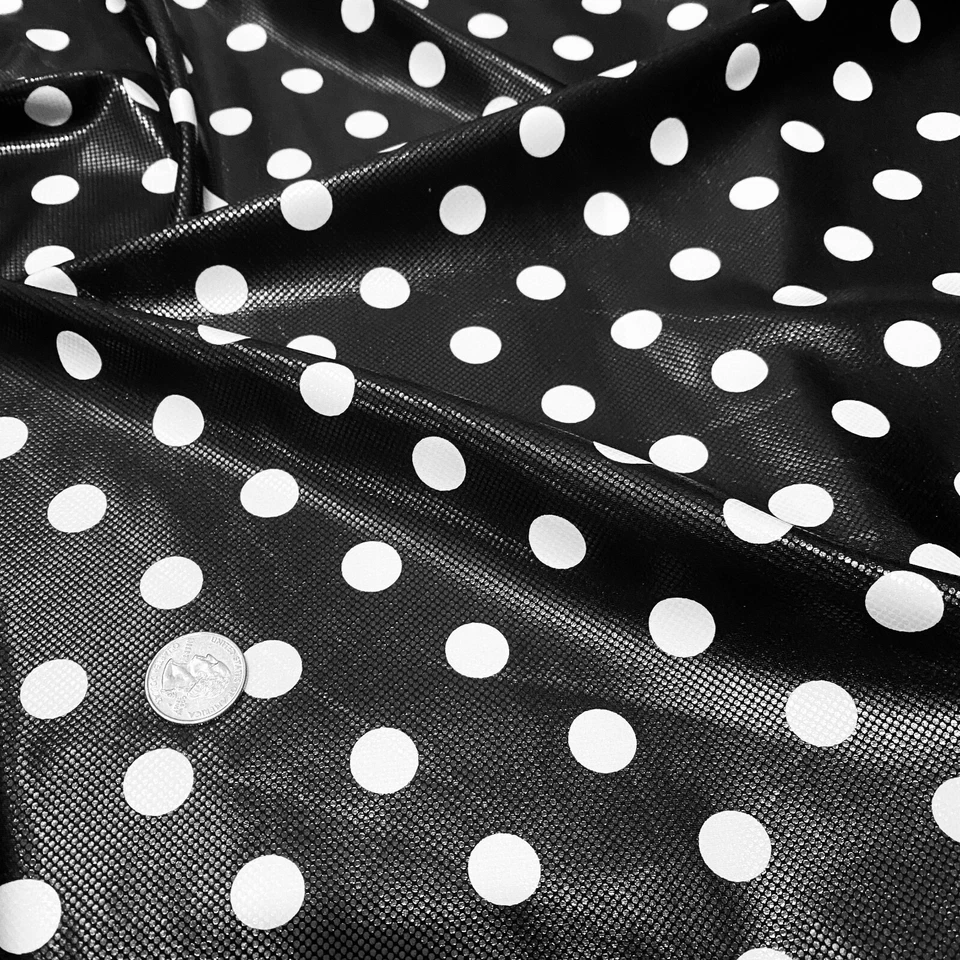4 Way Stretch Fabric Spandex Black and White Polka Dot Metallic by Yard - Image 4 of 4