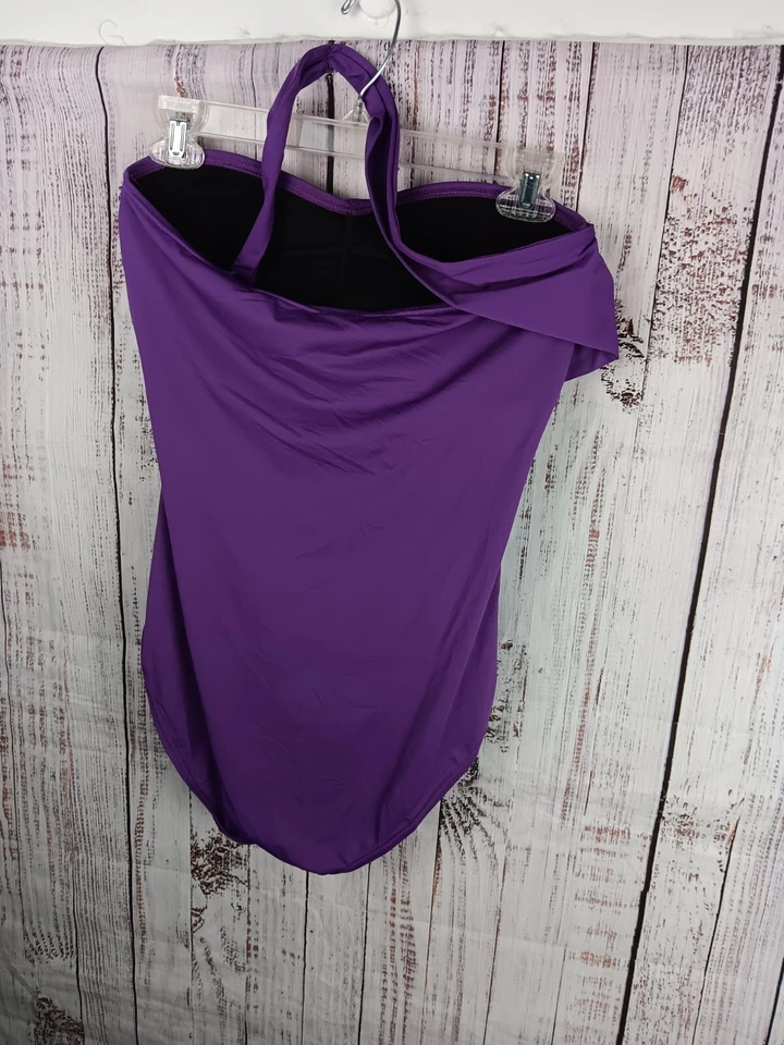 Tommy Bahama Swimsuit Womens 10 Purple Island Sculpt Halter Faux Wrap One Piece - Image 2 of 4