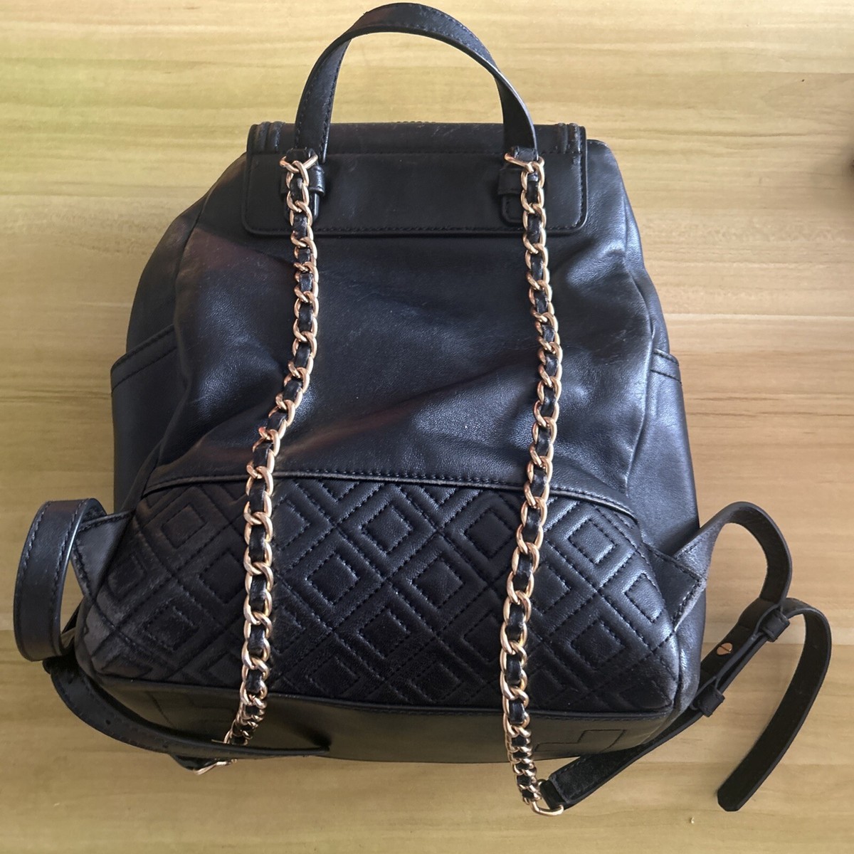 Tory Burch Fleming Quilted Black Leather Backpack Preowned 