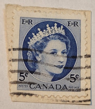 Canada Postage ~ Queen Elizabeth II ~ Blue 5¢ Stamp ~ Cancelled/Posted ~ F59
