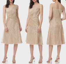 JS COLLECTIONS FAITH ILLUSIONS NECK SEQUIN CHAMPAGNE GOLD  DRESS sz 6