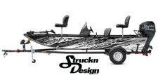 Boat Wrap Gray White Black Vinyl Graphic Decal Kit Fish Abstract Splatter