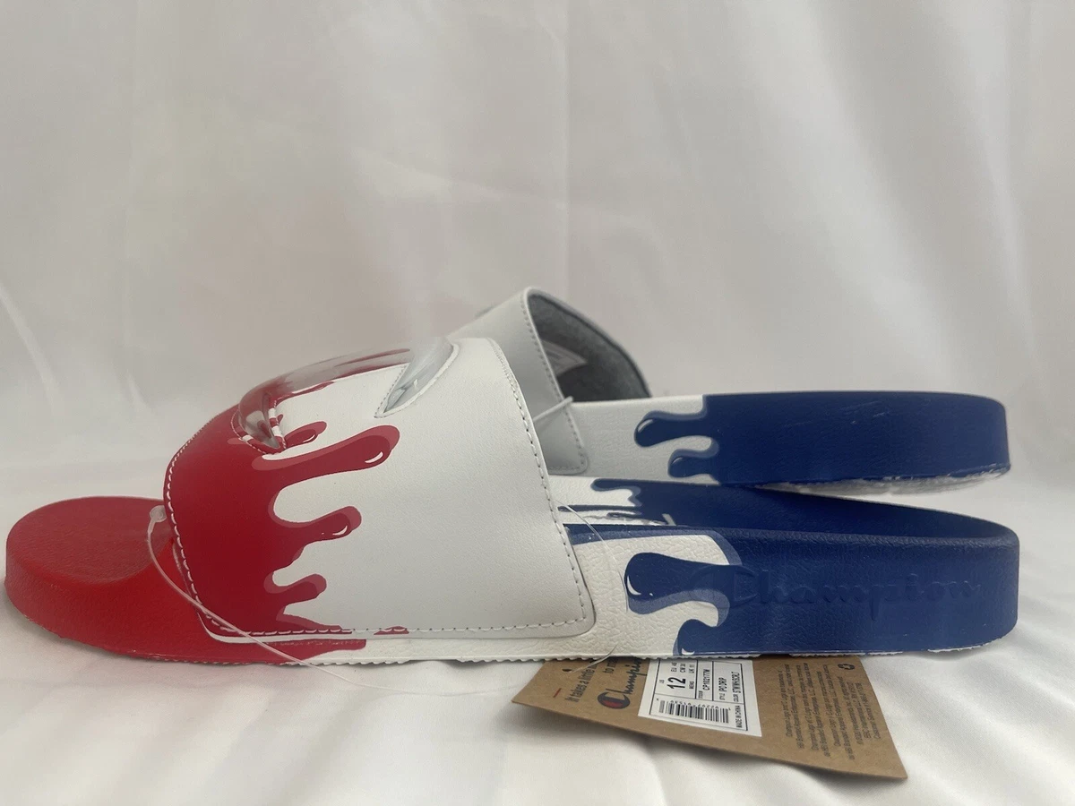 Champion Slides Mens US 12 IPO DRIP Molded Red White Blue