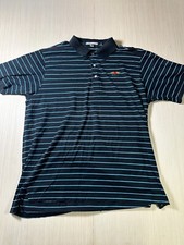 Peter Millar Polo Shirt Mens XL Black Blue Striped Baltusrol Logo Golf Pullover