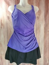 Land's End Women's 1 Pc Slimming Shaper Swimsuit Purple/Black 10D EUC