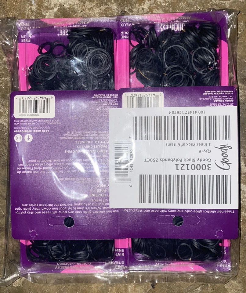 Corbata de cabello Goody Ouchless para mujer polielástica 250 unidades negra estuche de cabello fino de 72 Foto 2 de 4