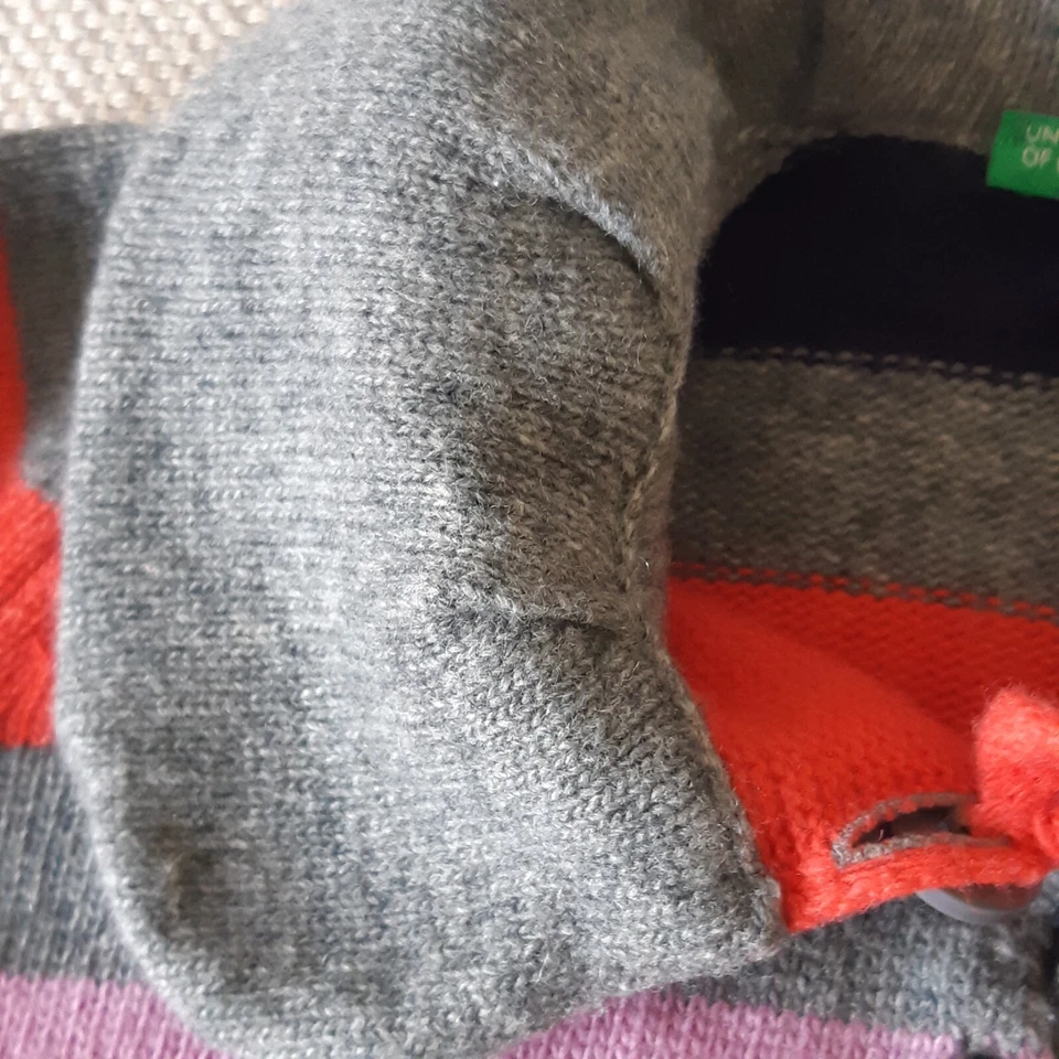 Benetton Soft Wool Blend  Collared  Cardigan Button Up Striped Pocket  XS Italy - Image 3 of 4