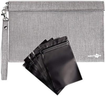 Smell Proof Pouch 11 x 7 Bzen with 5 Plastic Bags Smell Proof Zipper mesh Divide
