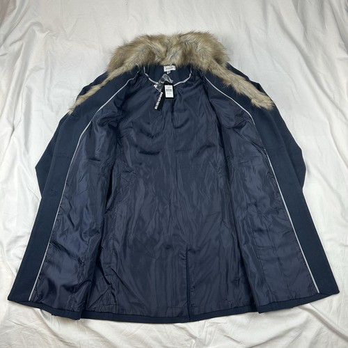 NWT Avenue Women's Size 18/20 Faux Fur Collar Navy Long Faux Wool Coat Pockets - Picture 6 of 10
