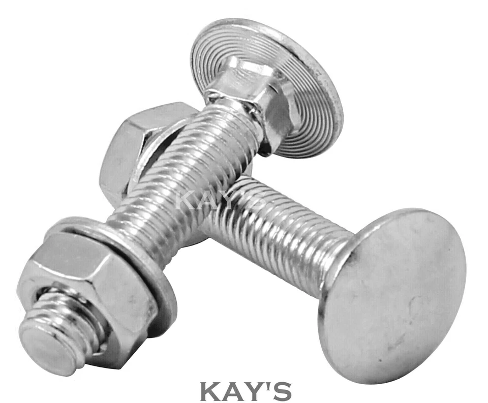 KAYFAST M5 CARRIAGE BOLTS WITH NUTS & WASHERS CUP SQUARE COACH SCREWS A2 STAINLESS STEEL