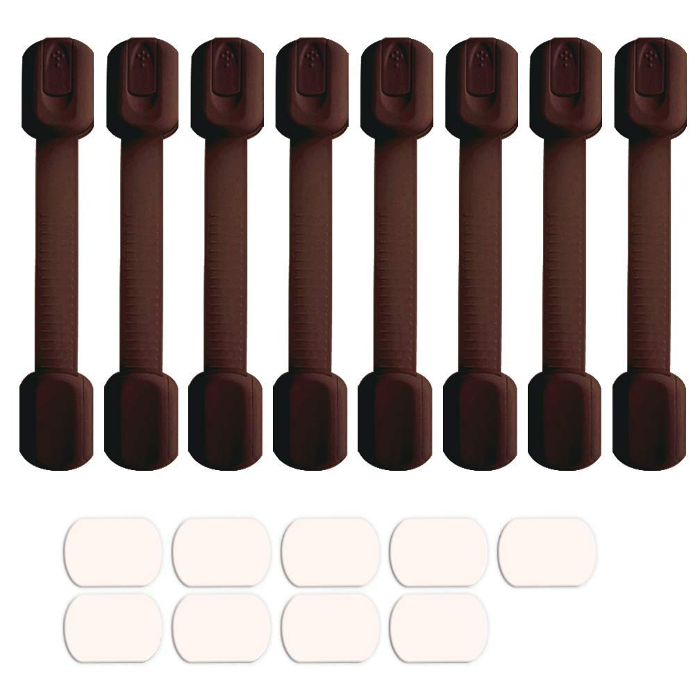 8 Pack Brown Child Safety Cabinet Locks -  Adjustable Straps Baby Proof Latches
