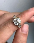 3.00Ct Ascher Cut Moissanite 3-Stone Bezel Set Wedding Ring 14K Yellow Gold Fn