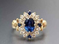 2Ct Oval Cut Lab-Created Blue Sapphire Engagement Ring 14K Yellow Gold Plated