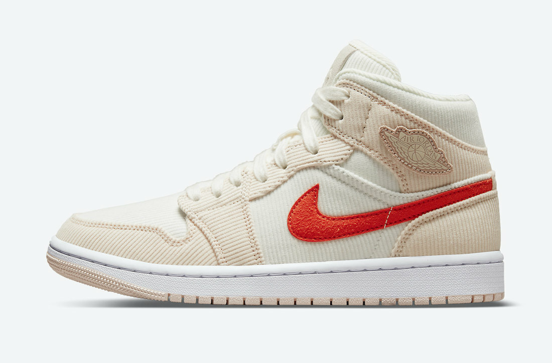 Женские кроссовки Nike Air Jordan 1 Mid вельветовые парусиновые розовые оранжевые белые DA8009-108 sz 11