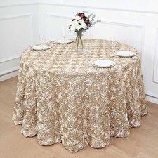 Beige RIBBON ROSES 120" ROUND TABLECLOTH Fancy Wedding Party Catering Linens