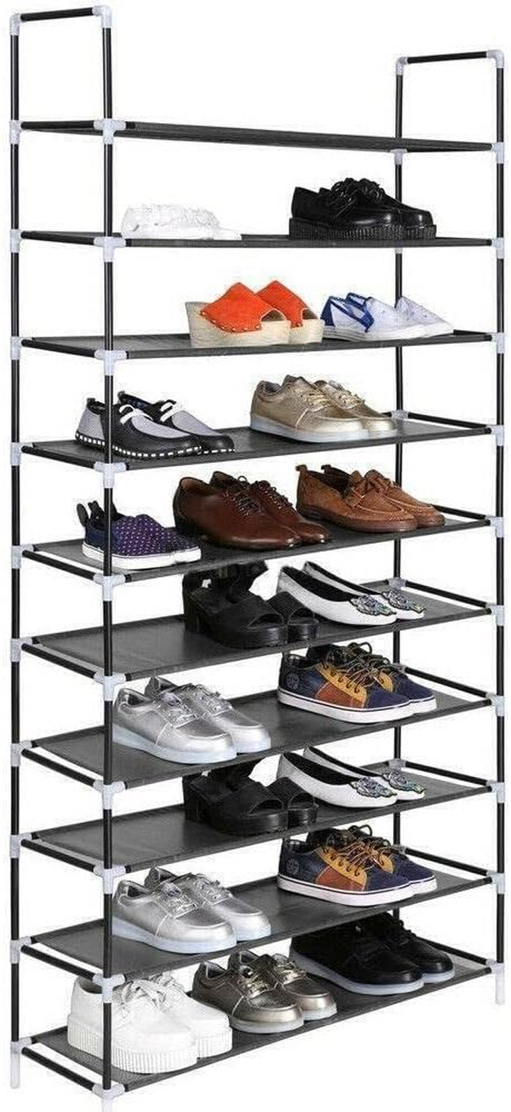 10-Tier Shoe Rack Organizer Holds 50 Pairs Space-Saving Standing Storage Shelves