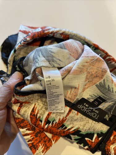 Topshop Womens Skort 8 Beige Palm Tree Shorts / Skirt Tropical Print Orange New - Picture 12 of 13