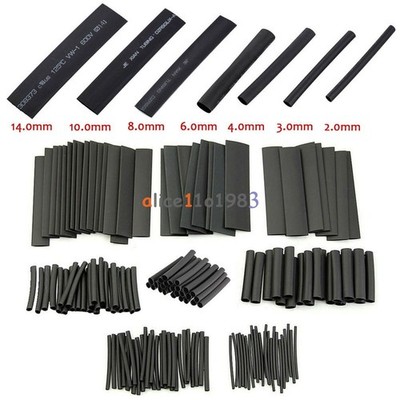 127Pcs Black Glue Weatherproof Heat Shrink Sleeving Tubing Tube Assortment Kit #