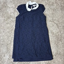Monteau Knee Length Lace Navy Blue Womens Dress, White Collar,Size XL