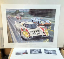 "Quick Vic" by Roger Warrick; 22" x 27"; 1970 LeMans; autographed by Vic Elford