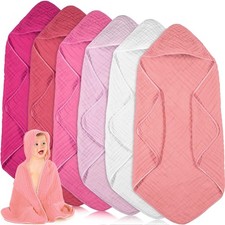 6 Pcs Muslin Hooded Baby Towels, 32"x 32" Cotton Newborn Bath Towel Muslin In...