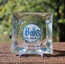 Vintage Belks Glass Ashtray With Logo ~  Home of Better Values