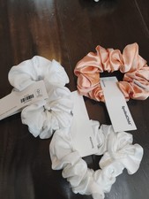 Spoiled.Child 3 PACK Satin Hair Scrunchies 2 White 1 Salmon NWT See Description