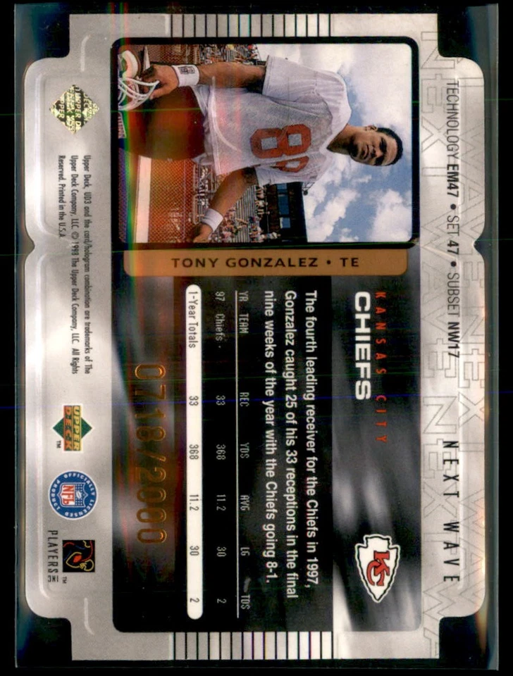 1998 Upper Deck UD3 Next Wave Tony Gonzalez #47 /2000 - Image 2 of 2