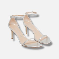 Stuart Weitzman Women's Silver Nudistcurve 75 Leather Sandals Shoes Size 11B
