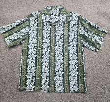 Vintage O'Neill Hawaiian Shirt Mens XL Green White Floral Aloha USA Made Cotton