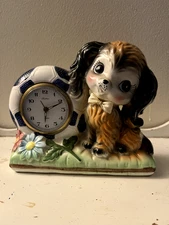 Vintage Puppy Dog Big Eyes Ceramic Clock Made in Japan (Non-Working)