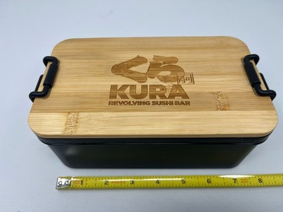 Kura Sushi Bento Box + Utensils Japanese Lunch Container NEW Black Bamboo Lid