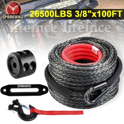 SPARKWHIZ Synthetic Winch Rope Cable Kit 3/8''x100FT 26500LBS Winch Line Cable