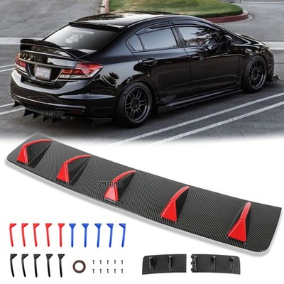 For Honda Civic Sedan Rear Bumper Diffuser Shark 5 Fins Spoiler Splitter Carbon 