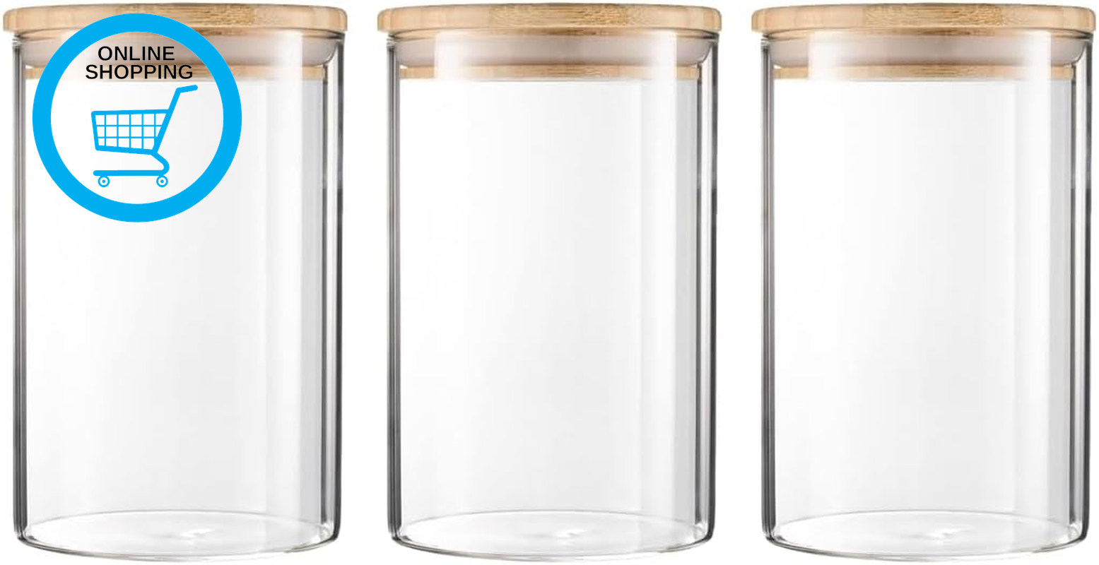 Glass Jars with Bamboo Lids, Clear Airtight Food Storage Container Jar with Seal