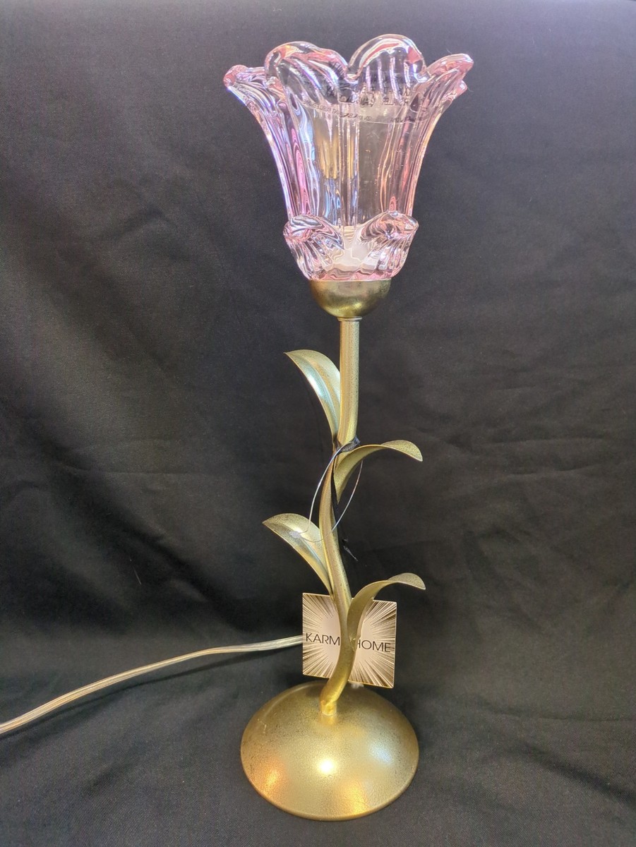 NEW Karma Home Viral Gold Metal Pink Glass Retro Flower Fairy Lamp