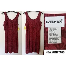 Fashion Bug Dress Maxi Sz 22 NWT Dead Stock Maroon Old Money Dark Academia 90s