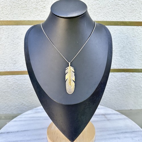 Sterling Silver Feather Pendant Necklace Native Style Large Southwestern 925