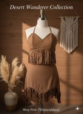 3 Day Sale! NEW Desert Wanderer Collection Tan Suede Fringe Halter Top & Skirt