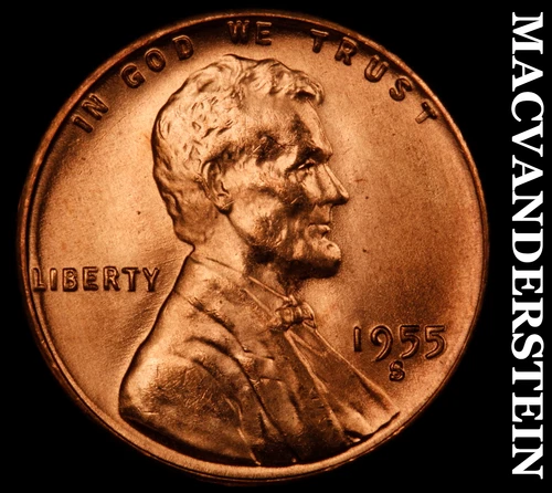 1955-S Lincoln Wheat Cent- Red- Choice Gem Brilliant Uncirculated Luster #J3053
