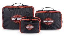 Harley-Davidson 3PC Expandable Packing Cube Set, Bar & Shield Logo- Black/Orange