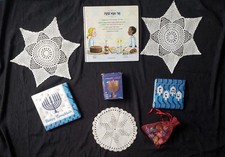 Hanukkah Dreidels Shabbat Book Menorah Candles Napkins Doilies  Jewish Lot