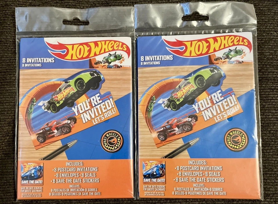 LOT OF 16 HOT WHEELS Birthday Invitations Cards & Envelopes (2017) Sealed - Image 2 of 4