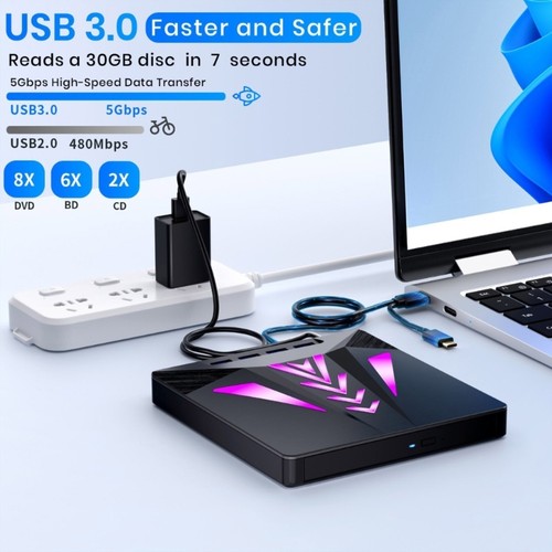 USB Type C External Disc Drive for Laptop USB3.0 USB2.0 Disc Player for Laptop - Afbeelding 6 van 8