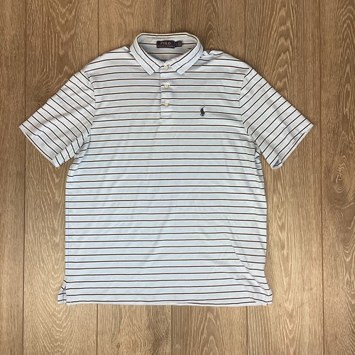 Polo Ralph Lauren Short Sleeve Blue Stripe Pony Shirt Gold Cotton Men’s - Picture 2 of 6