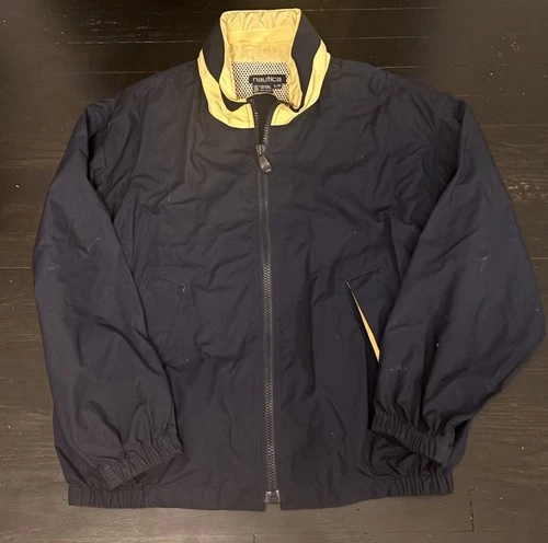 Nautica K-43 Men's Navy/Yellow Bomber Jacket Full Zip Stand-Up Logo Size L image 3