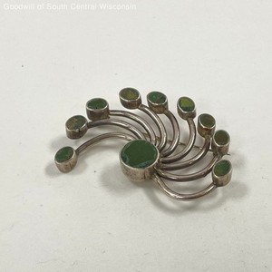 Miguel Melendez Sterling Silver Green Turquoise Inlay Swirl Brooch/Pin, 14.38g